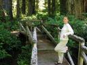 Ashe on redwood trail bridge.